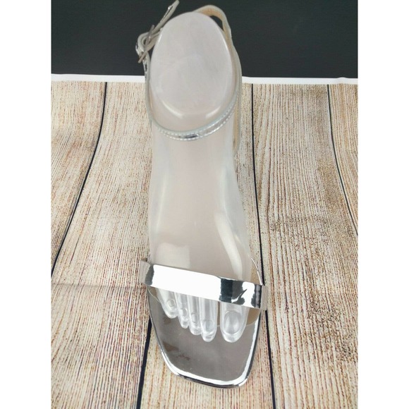 ASOS Silver Block Heel Ankle Strap Heels Size 6 - Picture 4 of 7